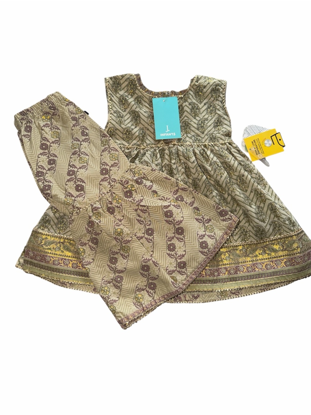 J. Infant Baby Dress Set in Olive Green and Gold Pakistani Indian clothes